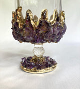Set of 2 |Crystal Wine Glasses with Gold Plated Purple Amethyst