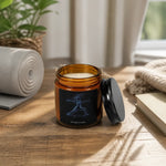 Soy Candle — Amber Jar ‘Strength in Quiet’ Yoga Warrior Scented Candle - lifestyle lifestyle mockup | Iron Phoenix GHG Custom