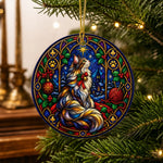 Stained Glass Cat Ornament - Festive holiday display with warm lights | Iron Phoenix GHG Customs